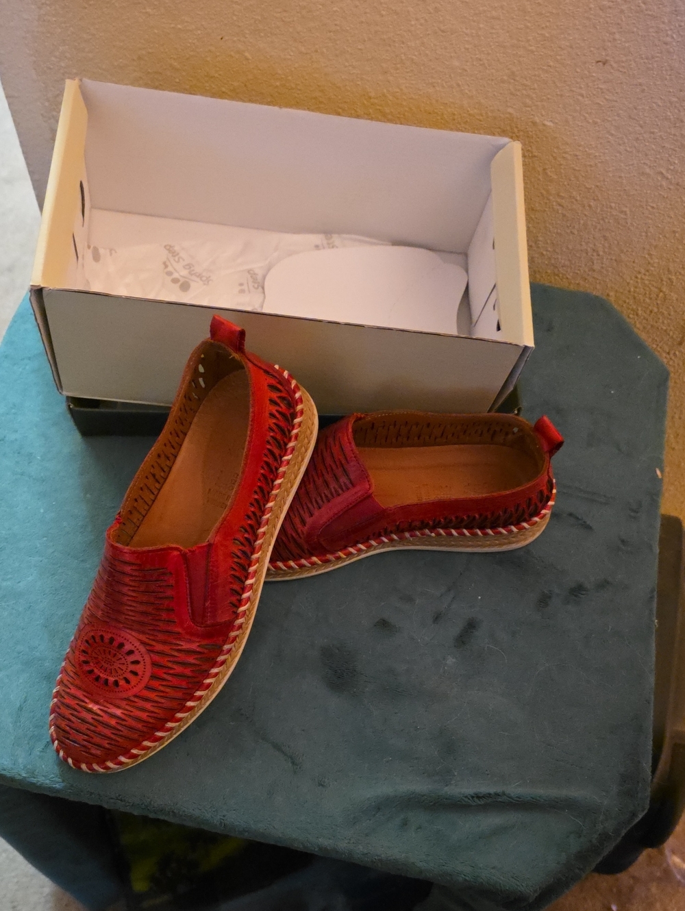 Spring Step Red Woven Slip-On Moccasins
